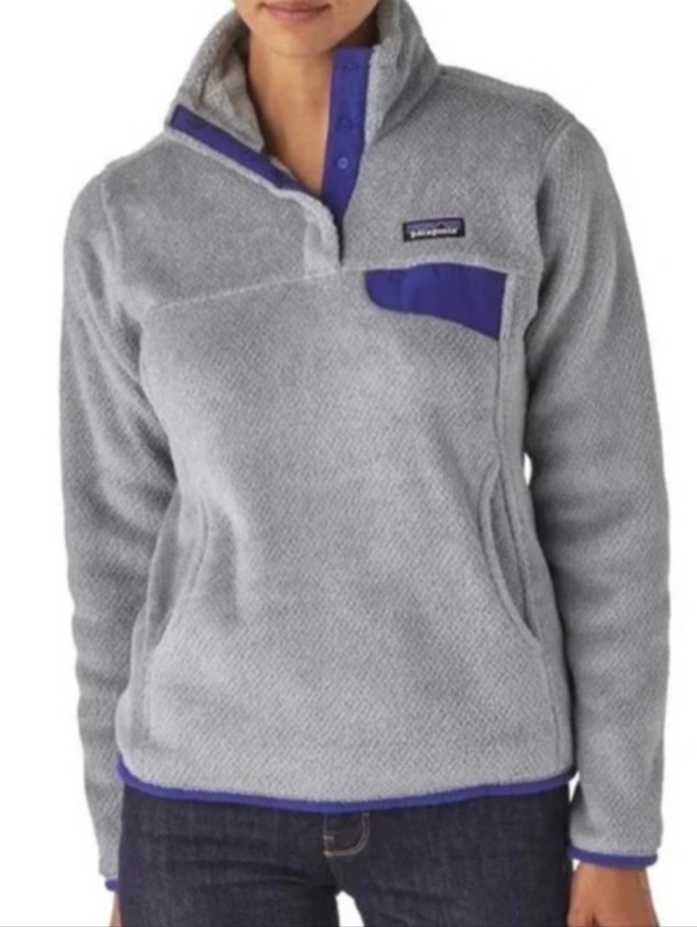 Patagonia Sweater Large Gray And Blue Re-Tool Snap-T Polartec Fleece Pullover